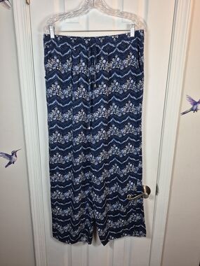 Love Wish Floral Chevron Wide Leg Palazzo Pants Plus Size XL Blue Cottagecore